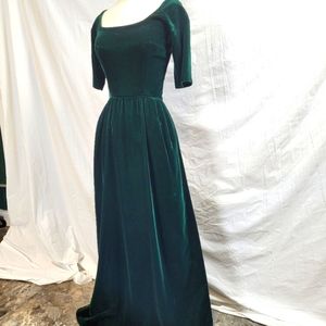 1950's VTG Rappi Emerald Green Velvet Evening Dresz